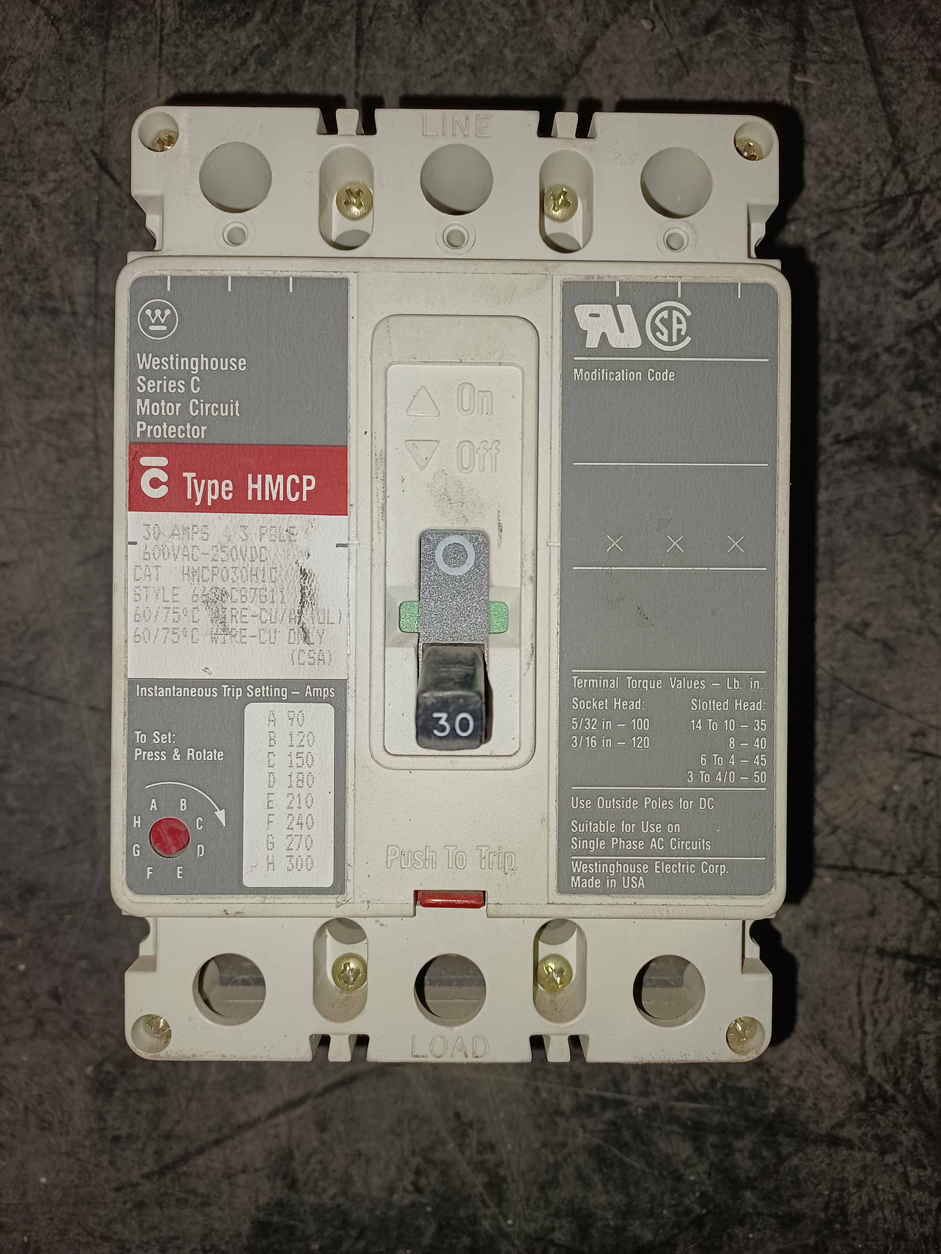 Cutler Hammer HMCP030H1C  HMCP breaker used pullout