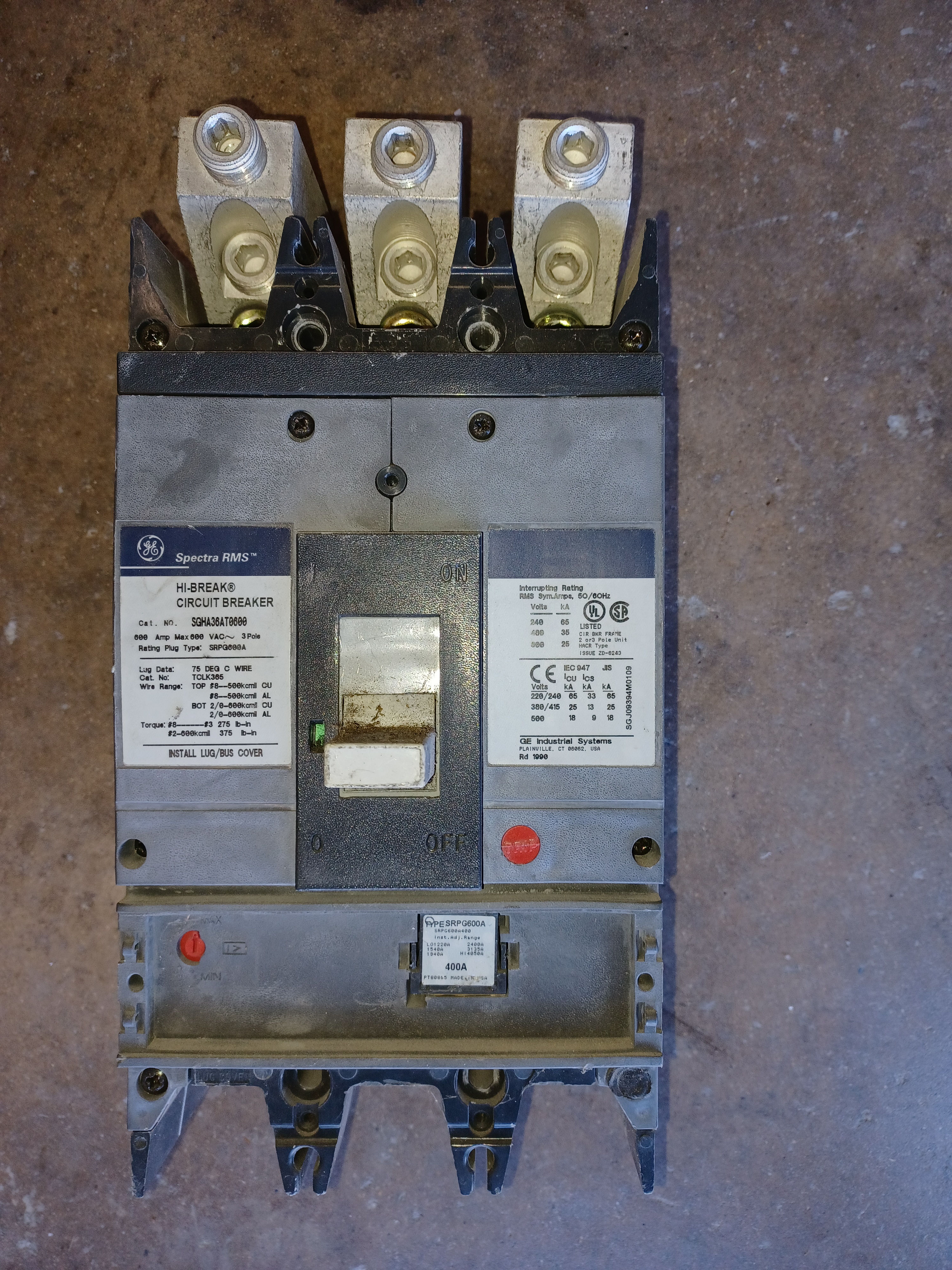 GE SGHA36AT0600 600A SRPG600A400 trip unit breaker new pullout old stock