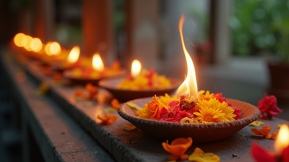 Close-up view of a traditional Balinese offering with flowers and incense