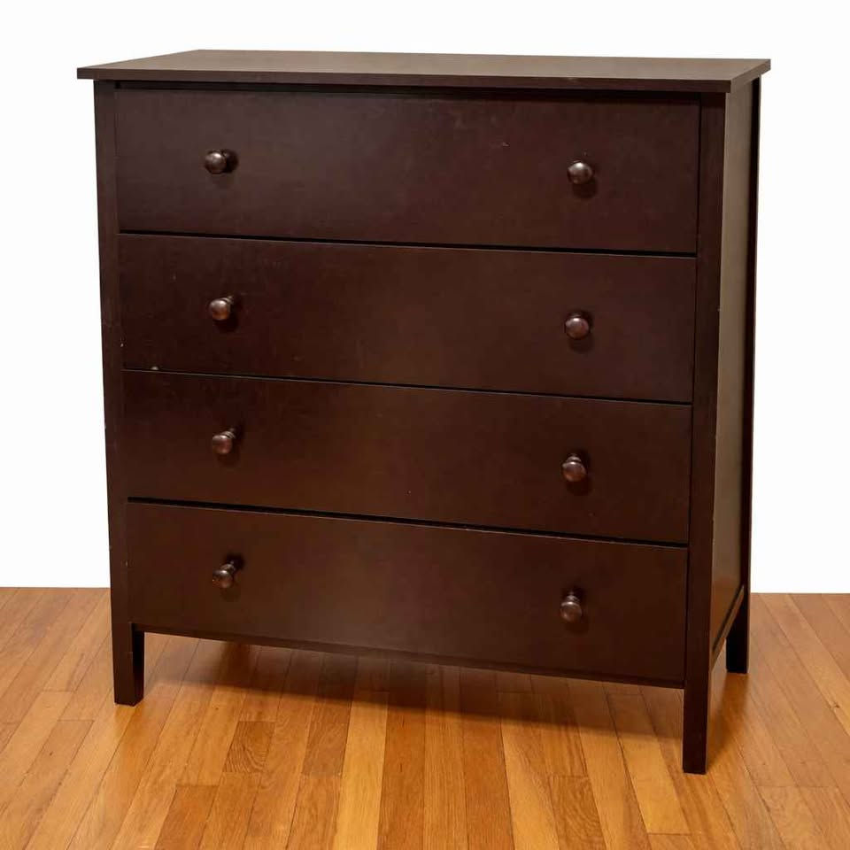 Solid Wood 4-Drawer Dresser Dark Espresso Finish