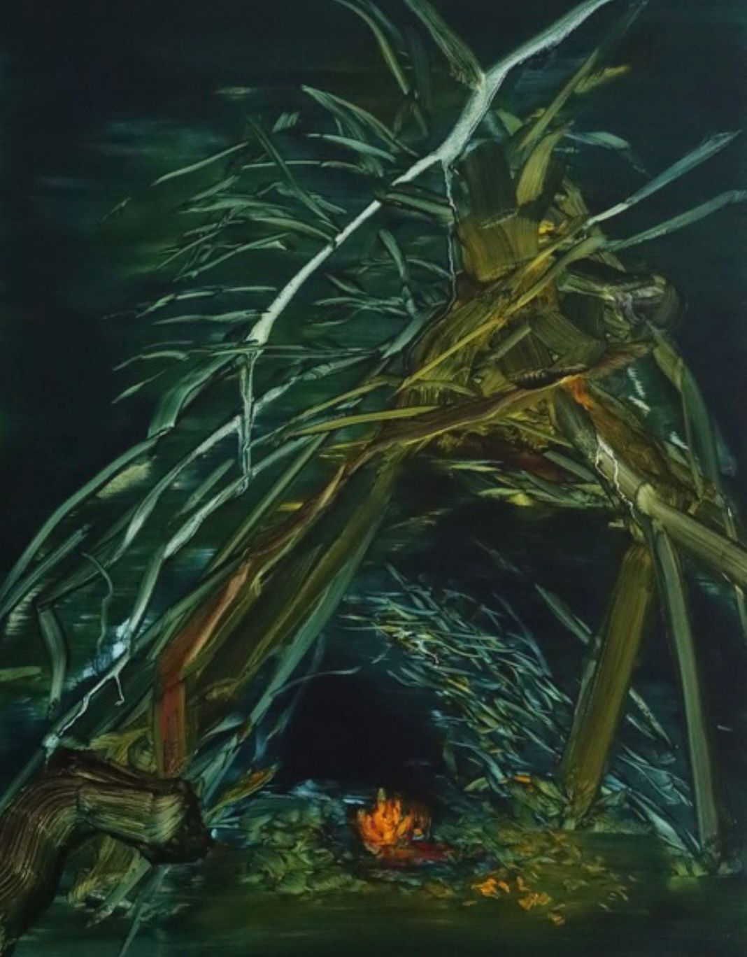 Barbara Howey - Fire Gazing, Oil on Board, 36cm X 28cm X 2cm 