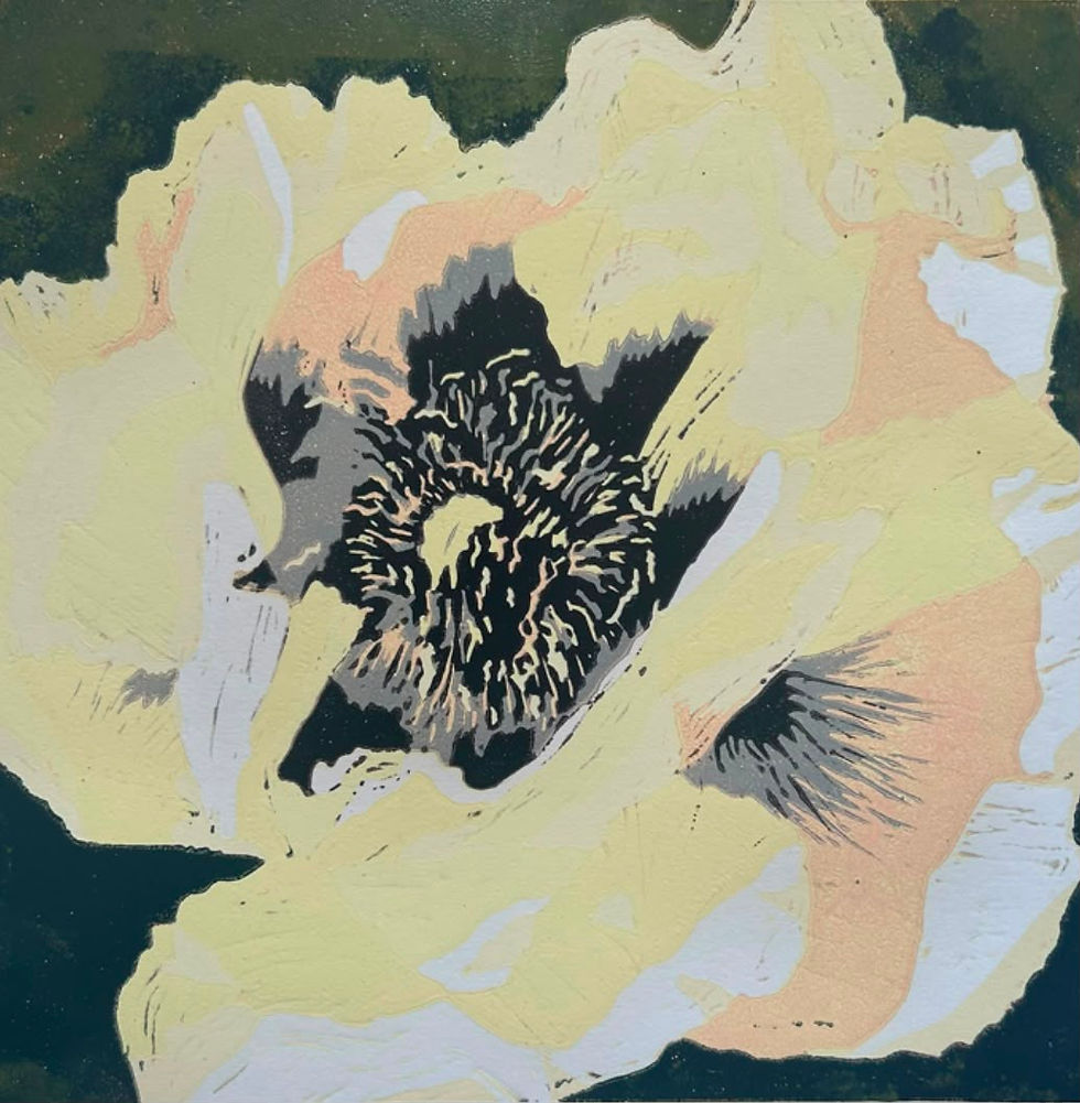 Thumbnail: Anne Randall – Tree Peony,  Linocut Limited Edition (20) 30.3cm x 30.3 Framed