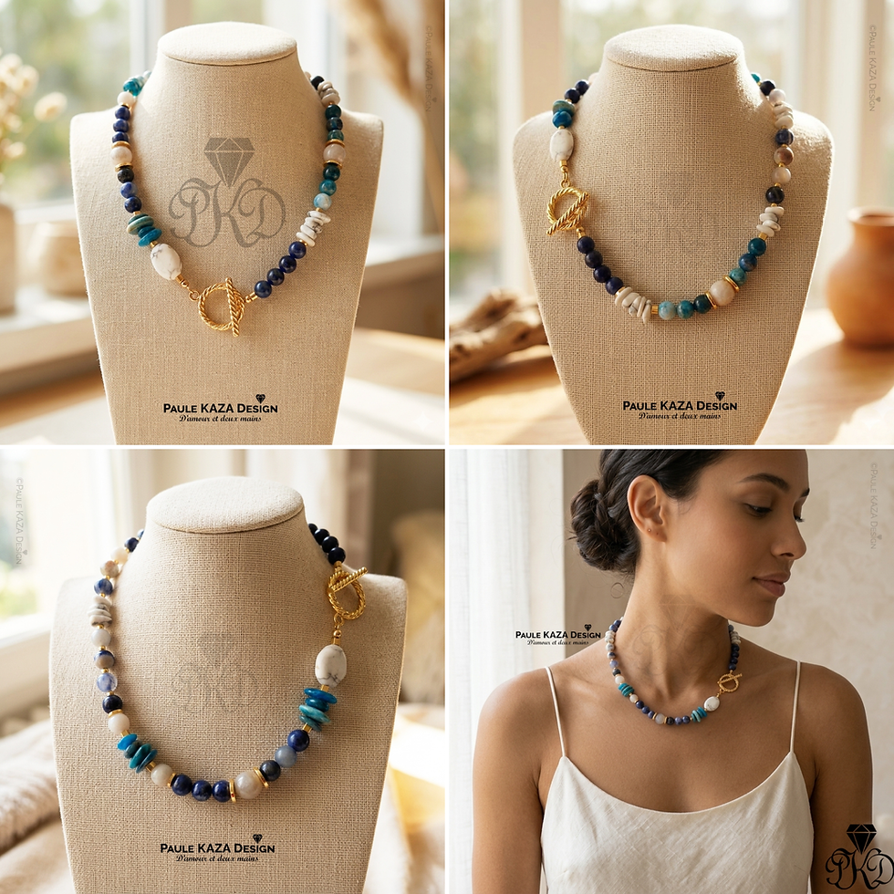 Miniature : Collier Ras de Cou en Pierres Naturelles « ÉCLAT D'AZUR » – Sodalite, Howlite