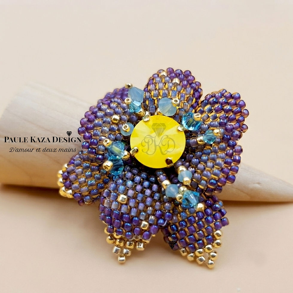 Bague fleur ajustable blooming violette-cristal yellow opal swarovski - paulekazadesign.com