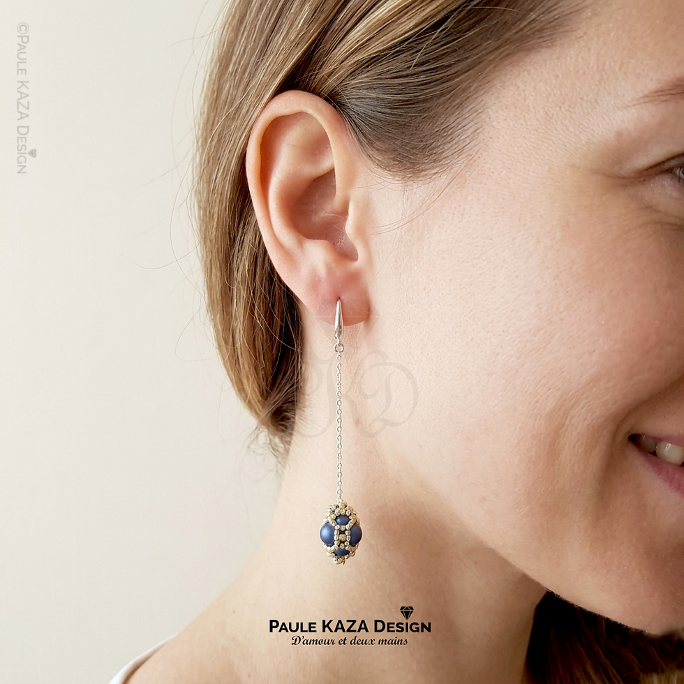 Miniature : Boucles d'Oreilles Pendantes bleu iridescent - porté