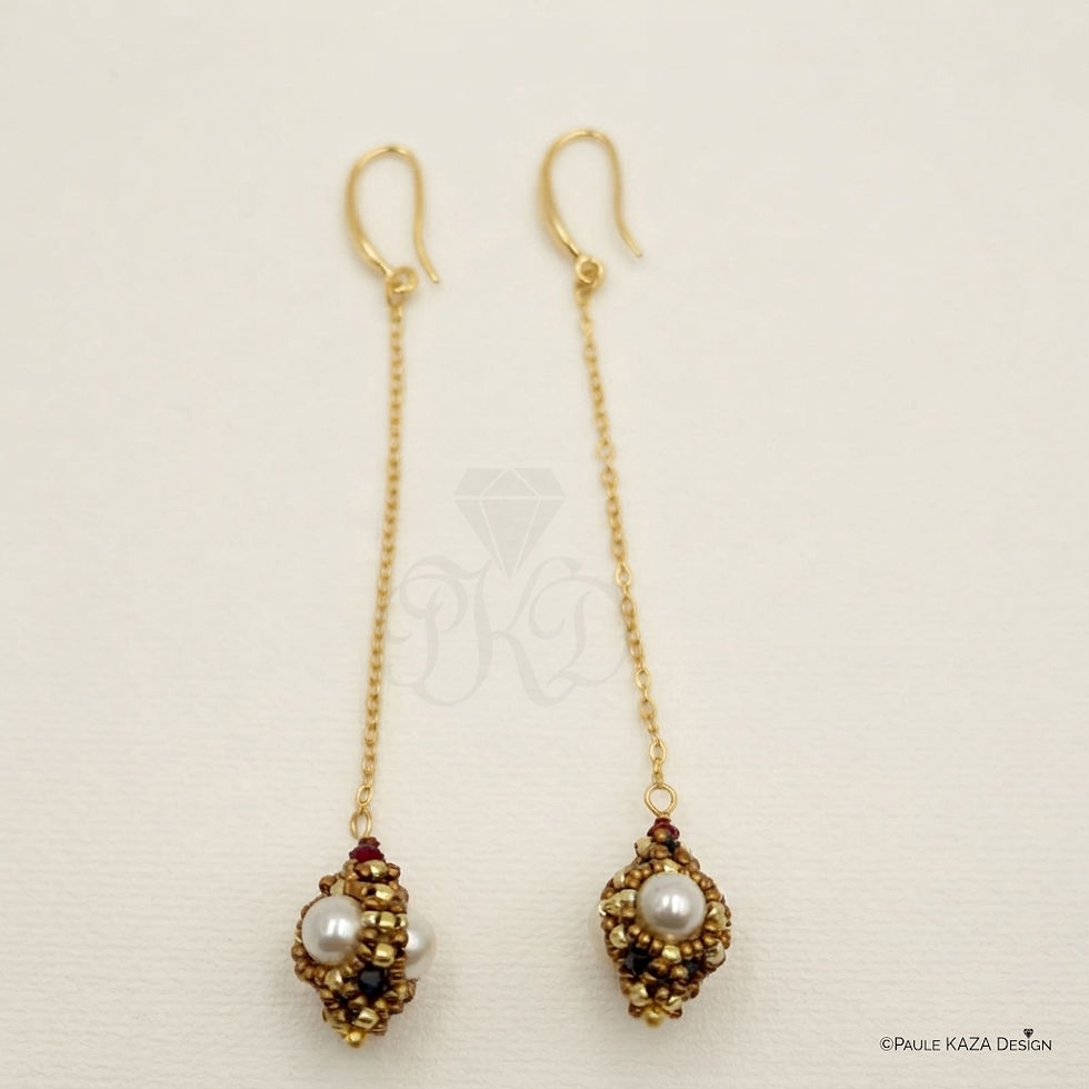 Miniature : Boucles d'oreilles pendantes "Petites lanternes perles crèmes"-sur paulekazadesign.com