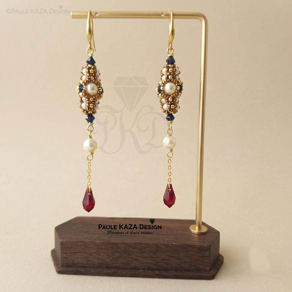 boucles d'oreilles pendantes, lanterne 2, rouge et or - Depuis paulekazadesign.com