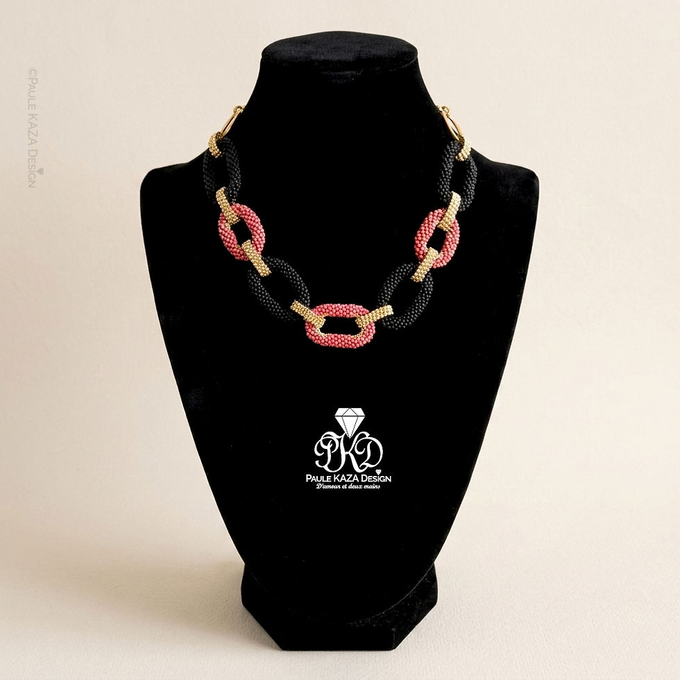 Collier de Déclaration « AUDACE » – Color Block Rose Orchid, Noir Mat et Or