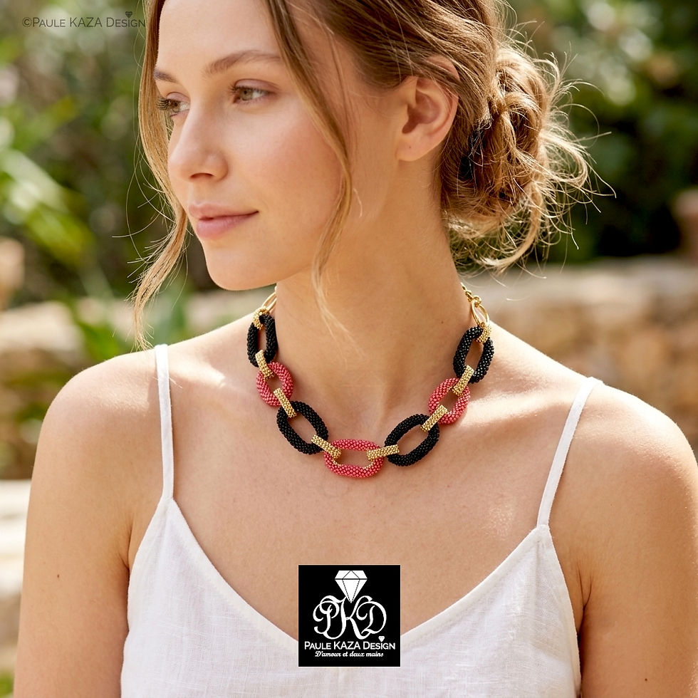 Collier de Déclaration « AUDACE » – Color Block Rose Orchid, Noir Mat et Or