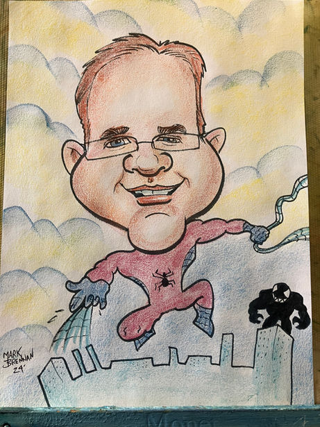 a colored caricature of mark himself as spiderman