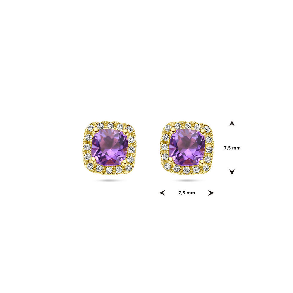 Thumbnail: Geelgouden Oorsieraden Amethist Diamant