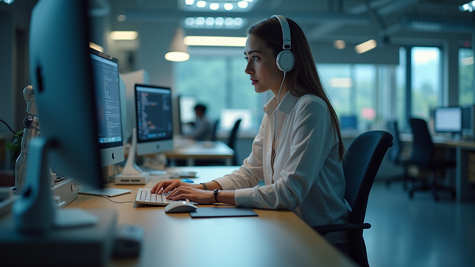 Eye-level view of a modern workspace with AI technology in use