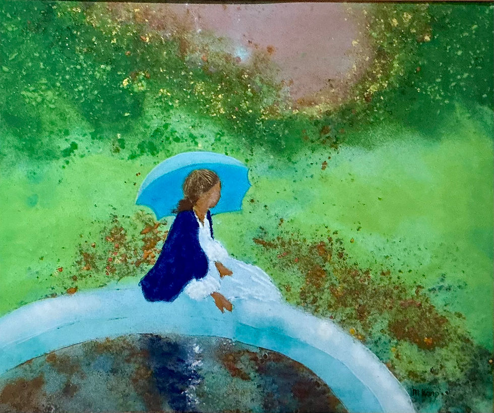 Young Woman Seated with Parasol by Fountain by Max Karp