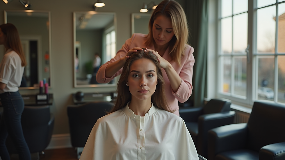 Eye-level view of salon stylist applying hair treatment