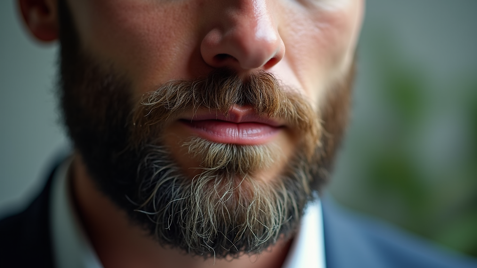 Close-up view of a well-groomed beard with rich color