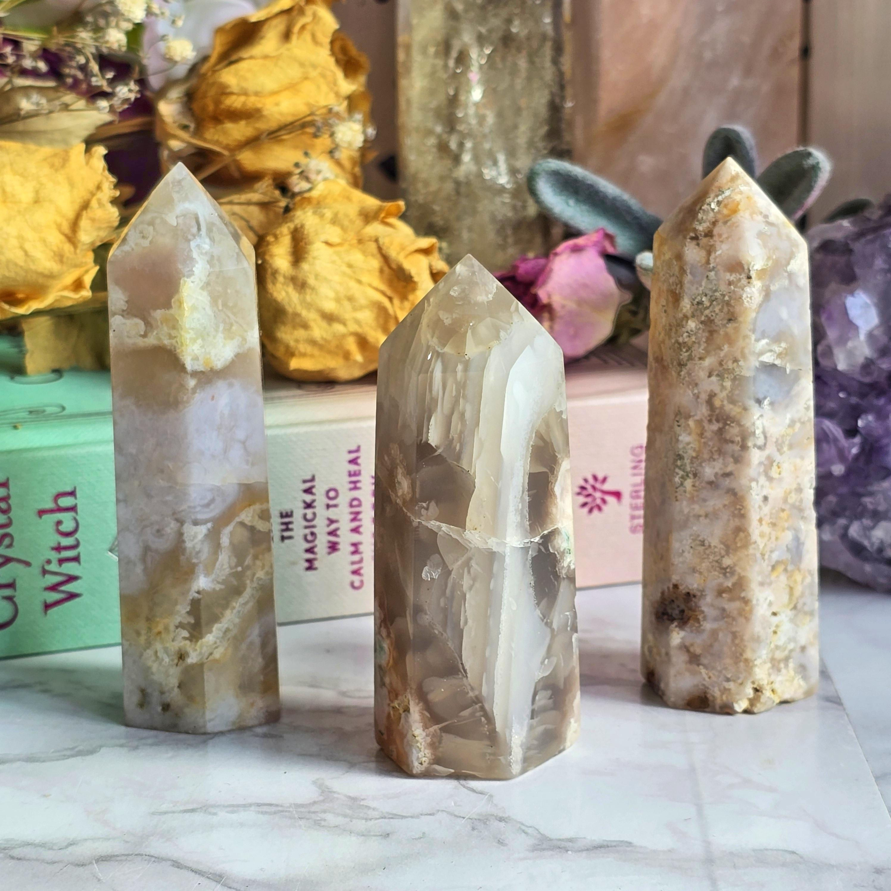 Flower Agate Crystal Tower | Polished Gemstone Flower Agate Point | Heart Chakra