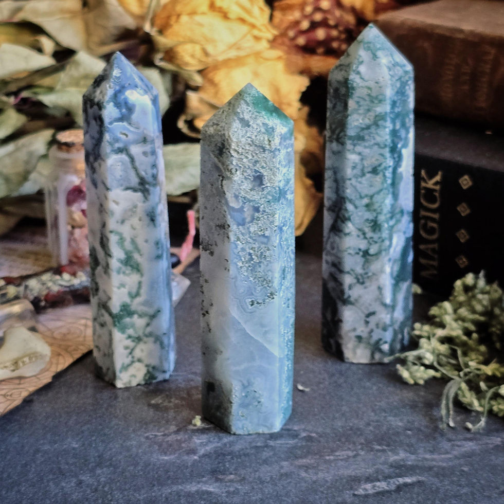 Thumbnail: Moss Agate Crystal Tower | Polished Gemstone Moss Agate Point | Heart Chakra