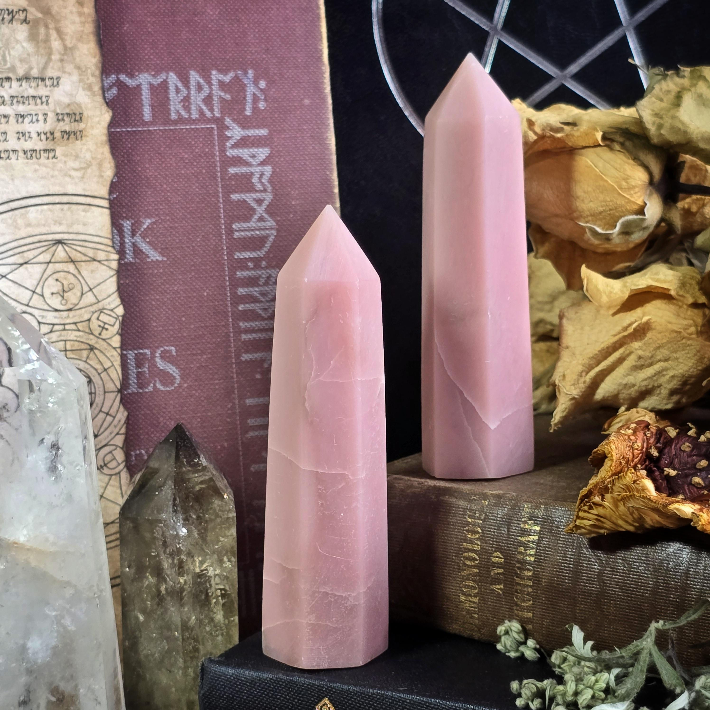 Pink Opal Crystal Tower | Polished Gemstone Pink Opal Point | Heart Chakra