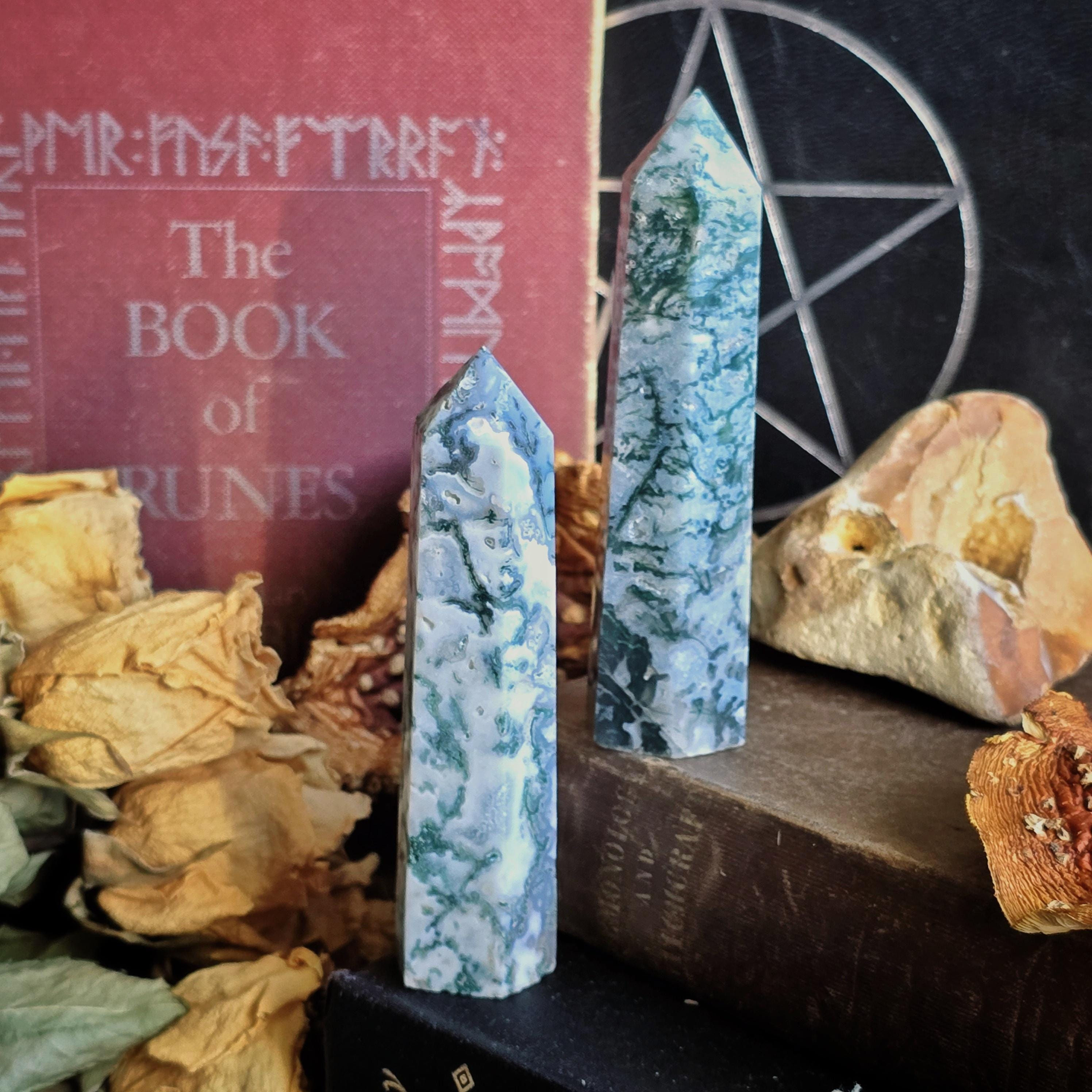 Moss Agate Crystal Tower | Polished Gemstone Moss Agate Point | Heart Chakra