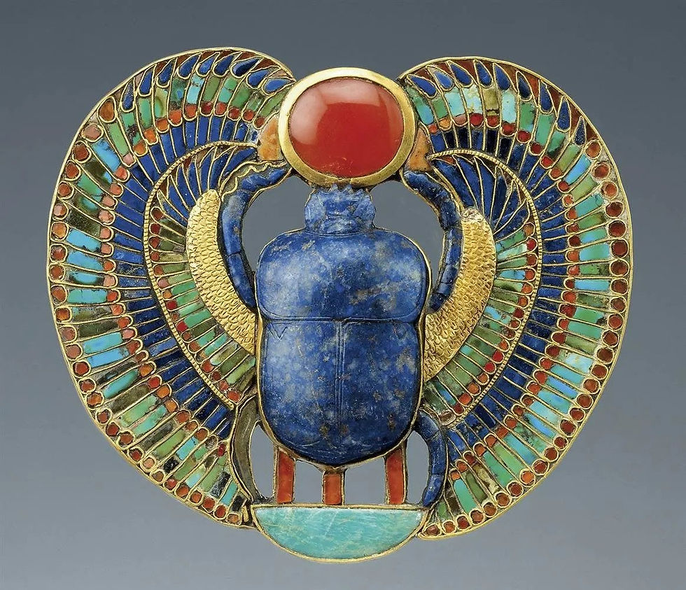 Winged-scarab pectoral from the tomb of Tutankhamun, housed in the Egyptian Museum, Cairo.