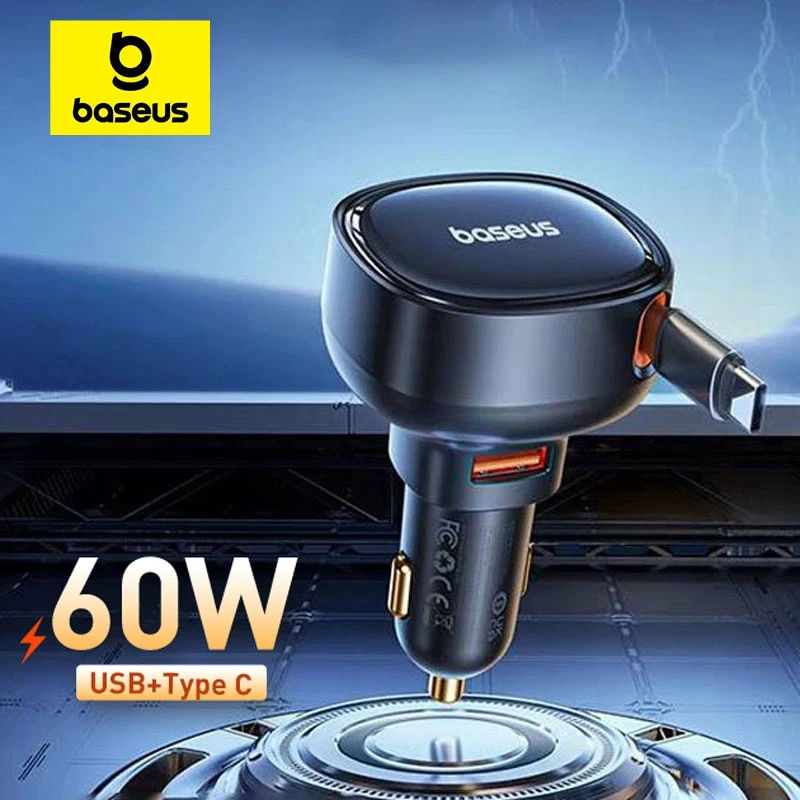 Baseus Car Charger 2 in 1 30W 25W For MacBook Samsung Xiaomi Cable for iPhone U