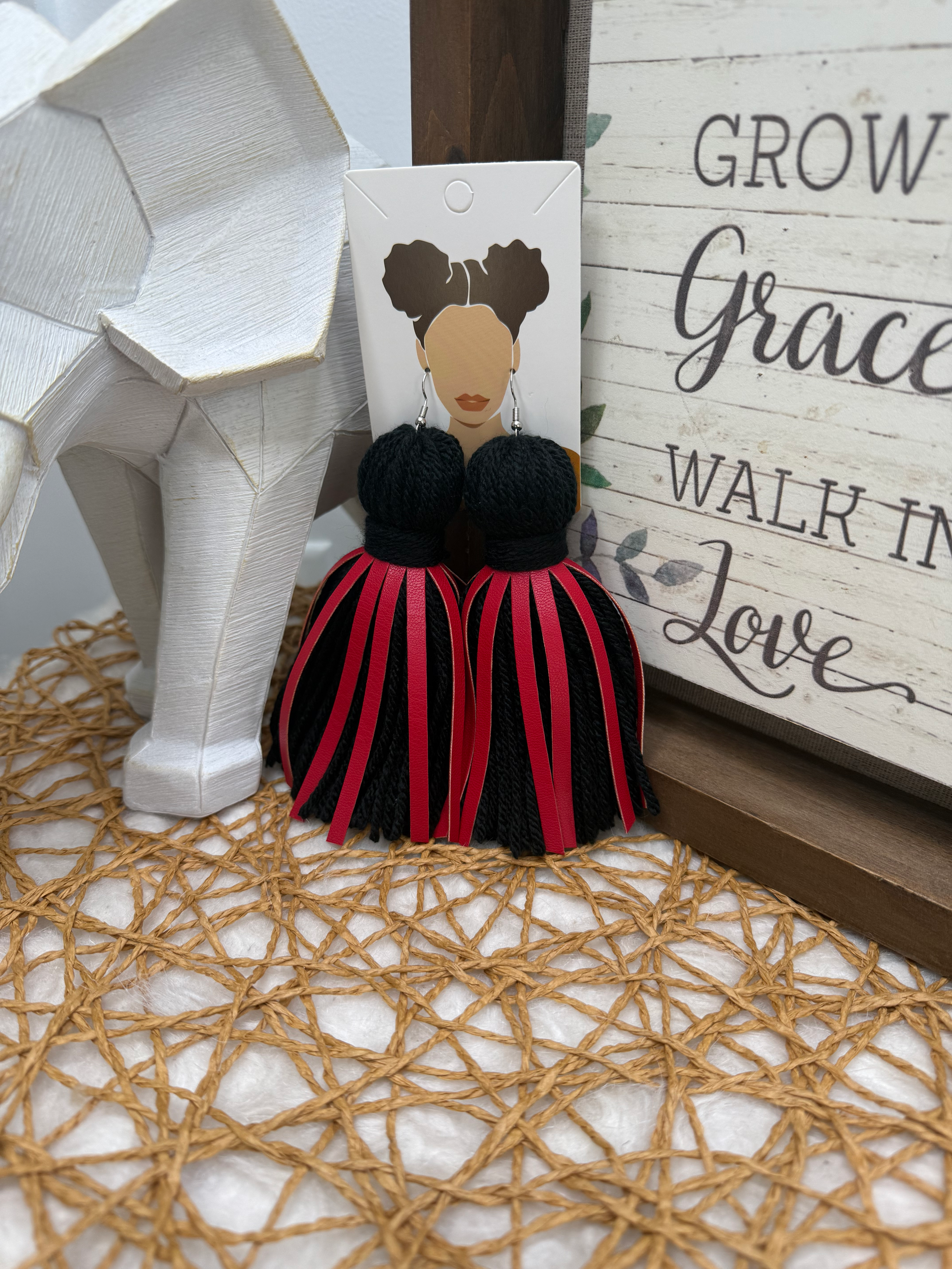 Black and Red Leather Tassels