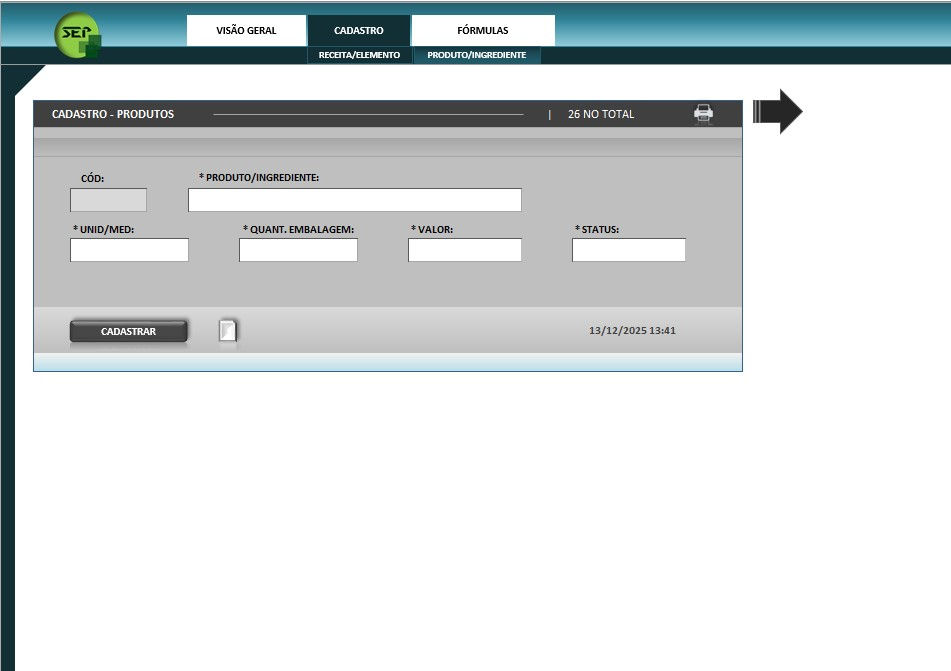 Miniatura: Sistema de Receitas e Fórmulas de Produtos