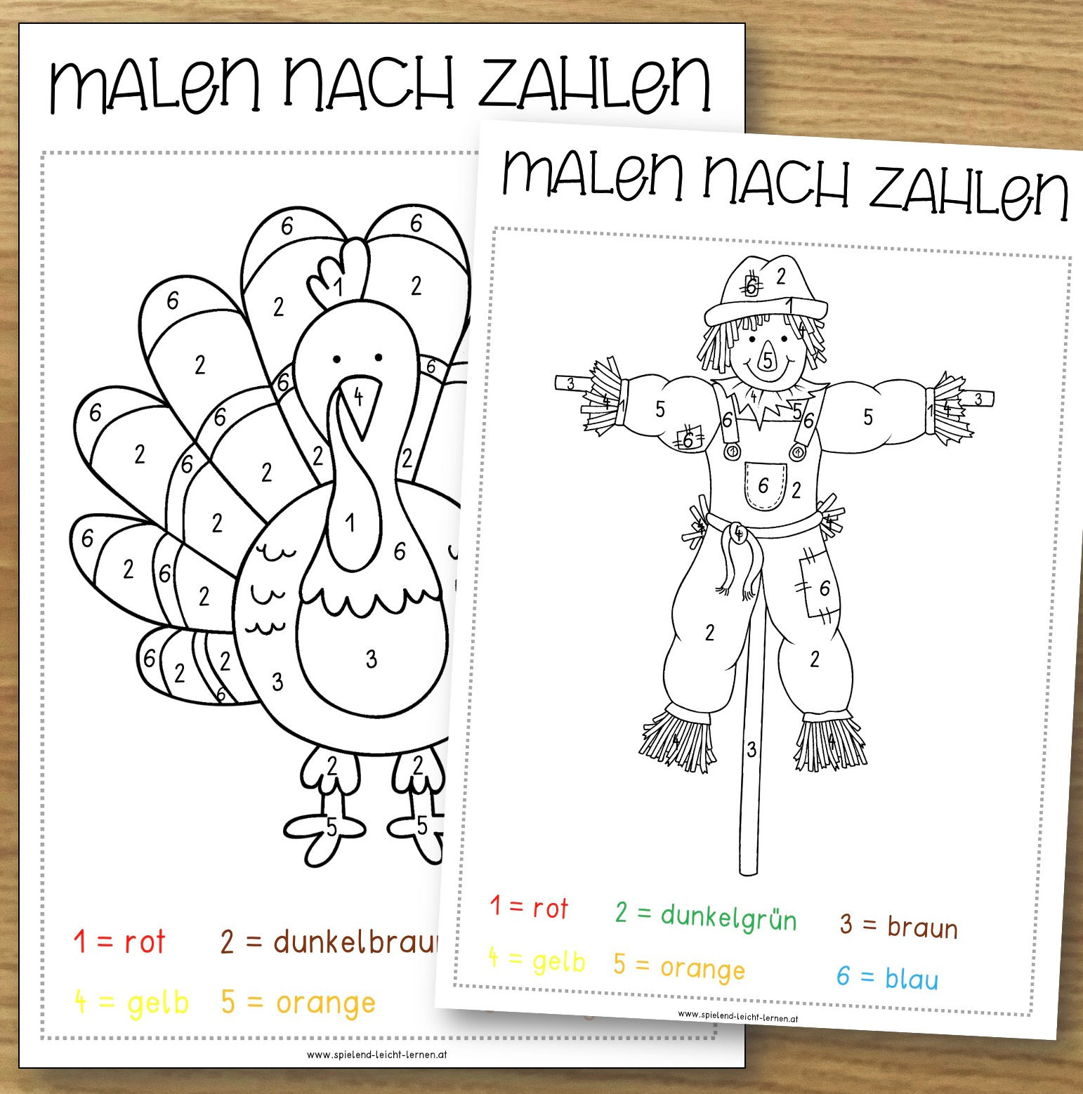Erntedank Malen nach Zahlen im Zahlenraum 6