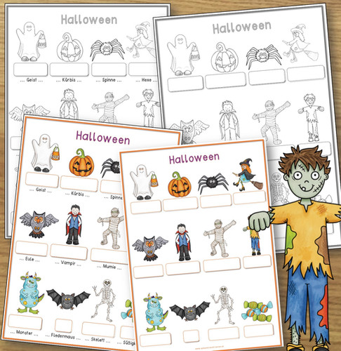 Halloween Wortschatz in Farbe und s/w | SLL
