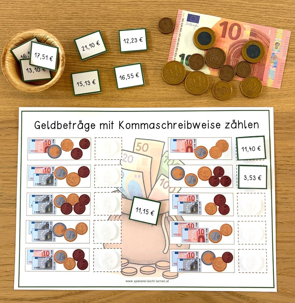 Geld KLETT-Material Geldbeträge mit Kommaschreibweise
