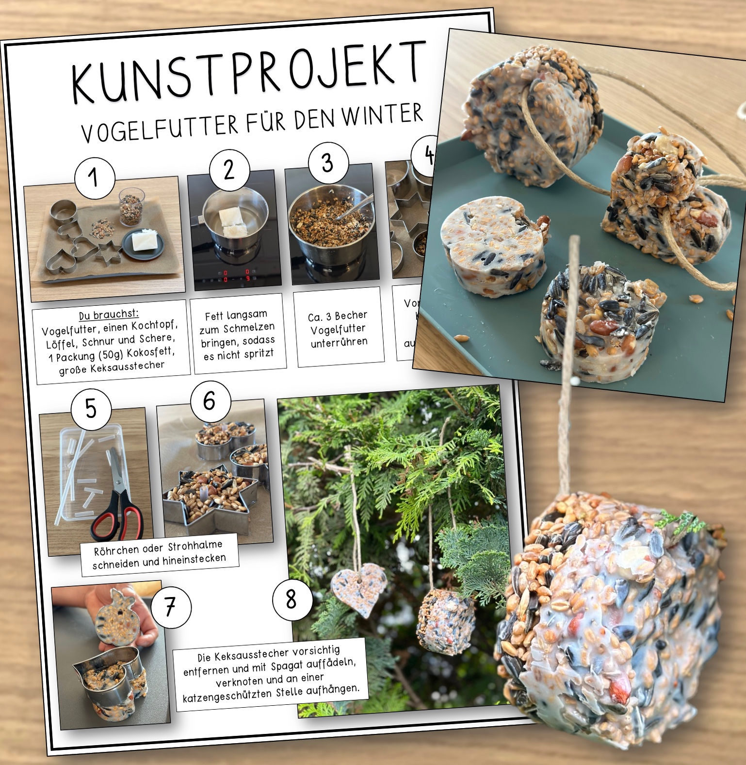 Kunstprojekt Vogelfutter (Schritt für Schrittanleitung & Tafelbildkarten)