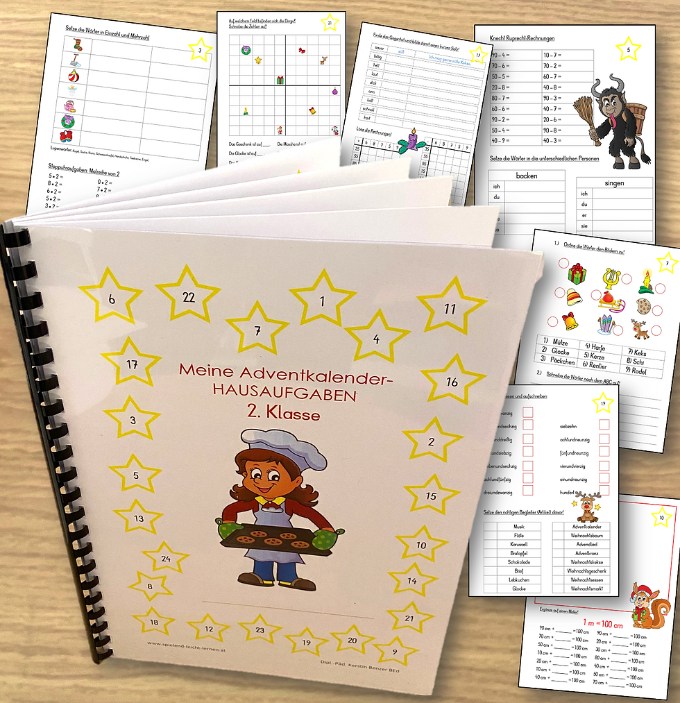 Adventkalender Hausaufgaben für die 2. Klasse