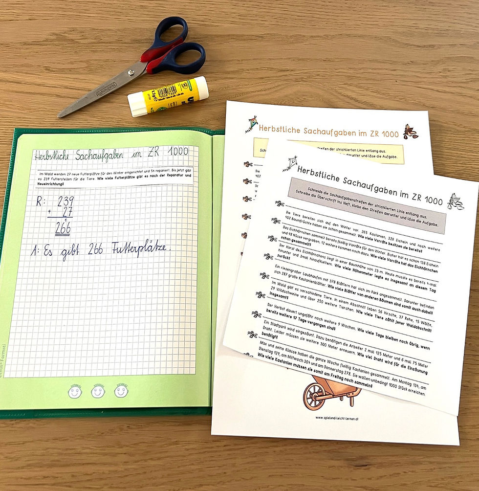 Sachaufgaben im ZR 1000 (zum Schneiden & Einkleben ins Heft)