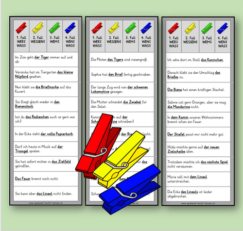 Die 4 Fälle Des Nomens Klammernkarten - Die 4 Fälle des Nomens | SLL