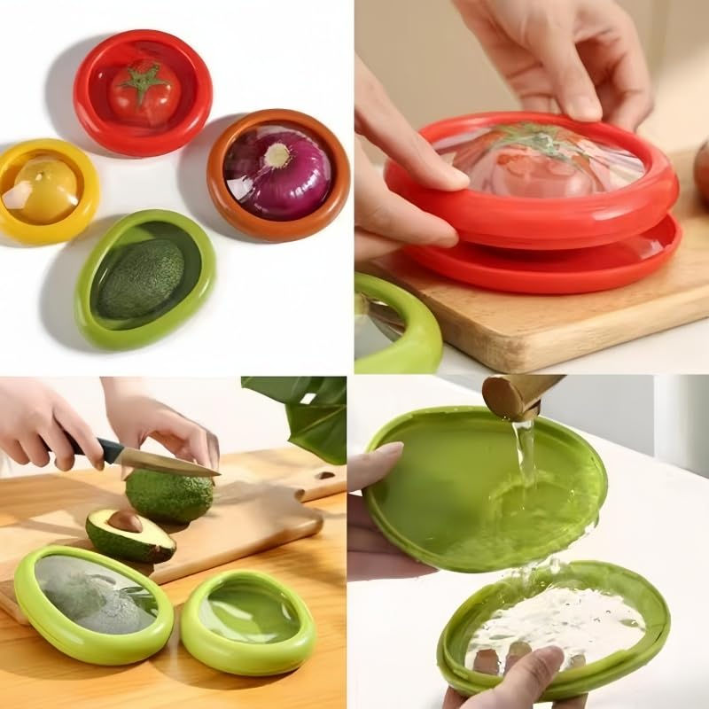 Thumbnail: 4 PCS Avocado Saver Tomato Holder, Fresh Stretch Pod Lemon Tomato Saver Storage 