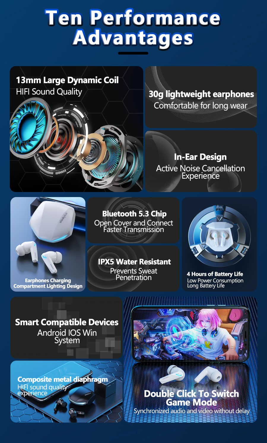 Thumbnail: Lenovo GM2 Pro Bluetooth 5.3 Earphones Sports Headset Wireless In-Ear Gaming