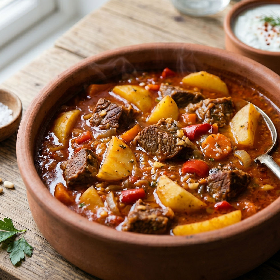 This main course will ignite your taste buds while warming your senses with a balanced blend of spices and heat, featuring tender potato chunks, succulent meat, and the fiery kick of fragrant chiles.