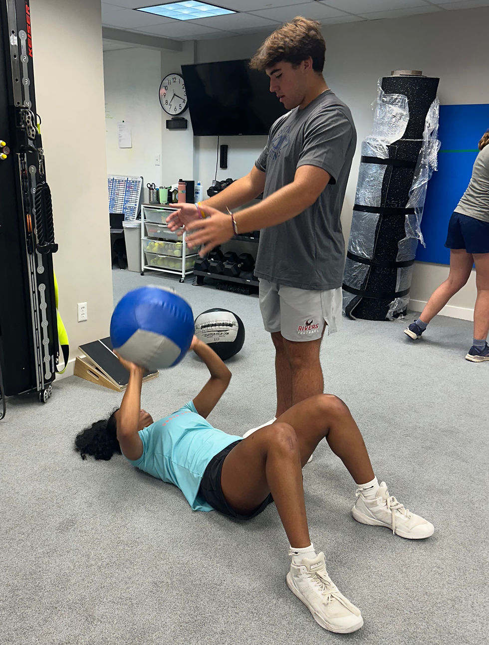 This was me helping with an explosive chest exercise while monitoring her form