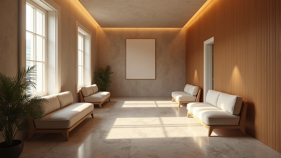 High angle view of a modern detox facility lounge area with comfortable seating