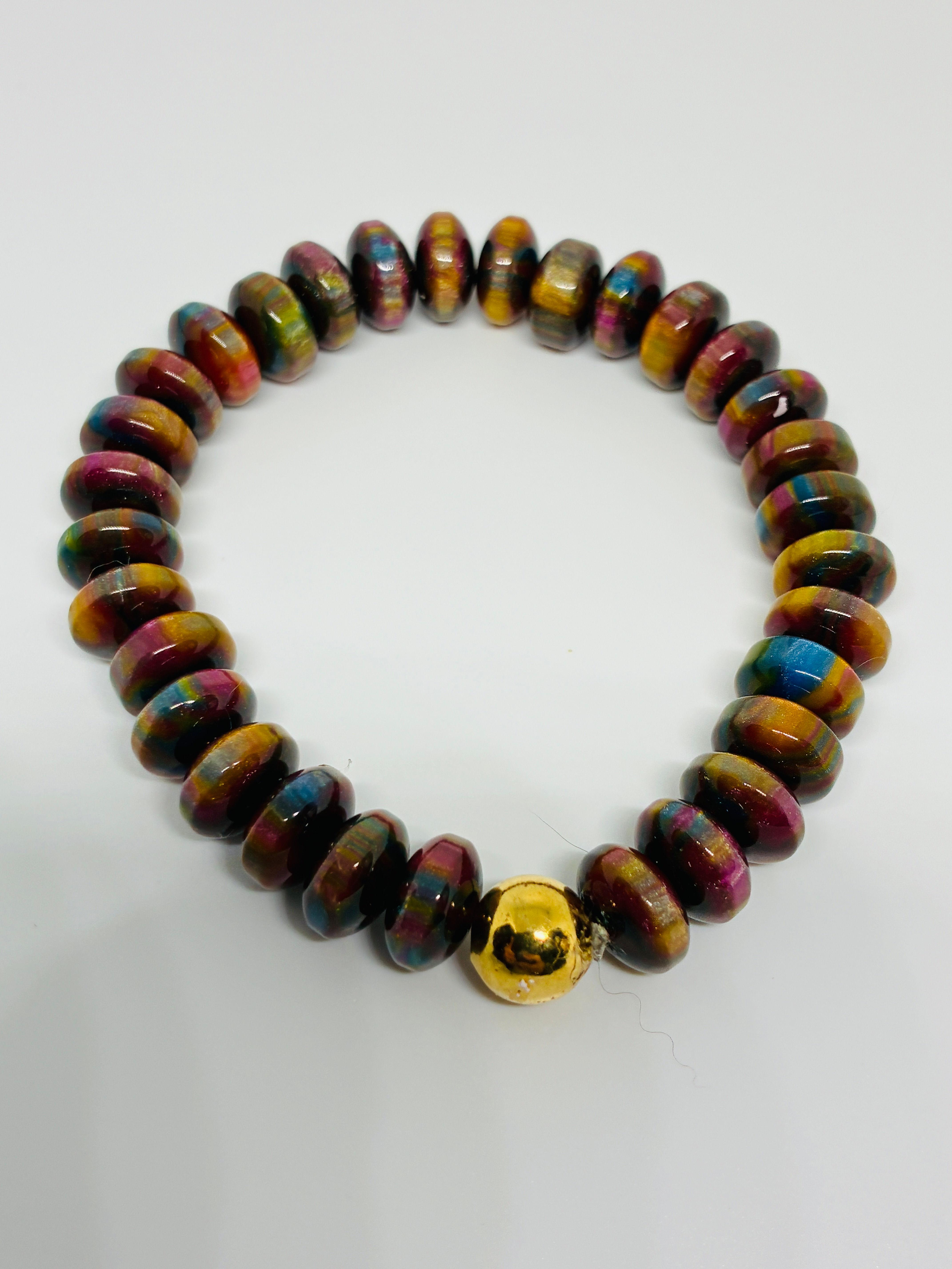 Multi-Colored Resin and 14K Gold Bracelet