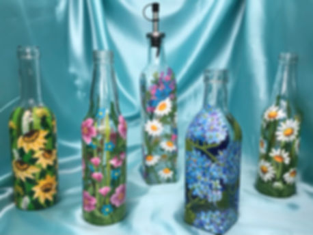 HAND PAINTED OIL & VINEGAR BOTTLES