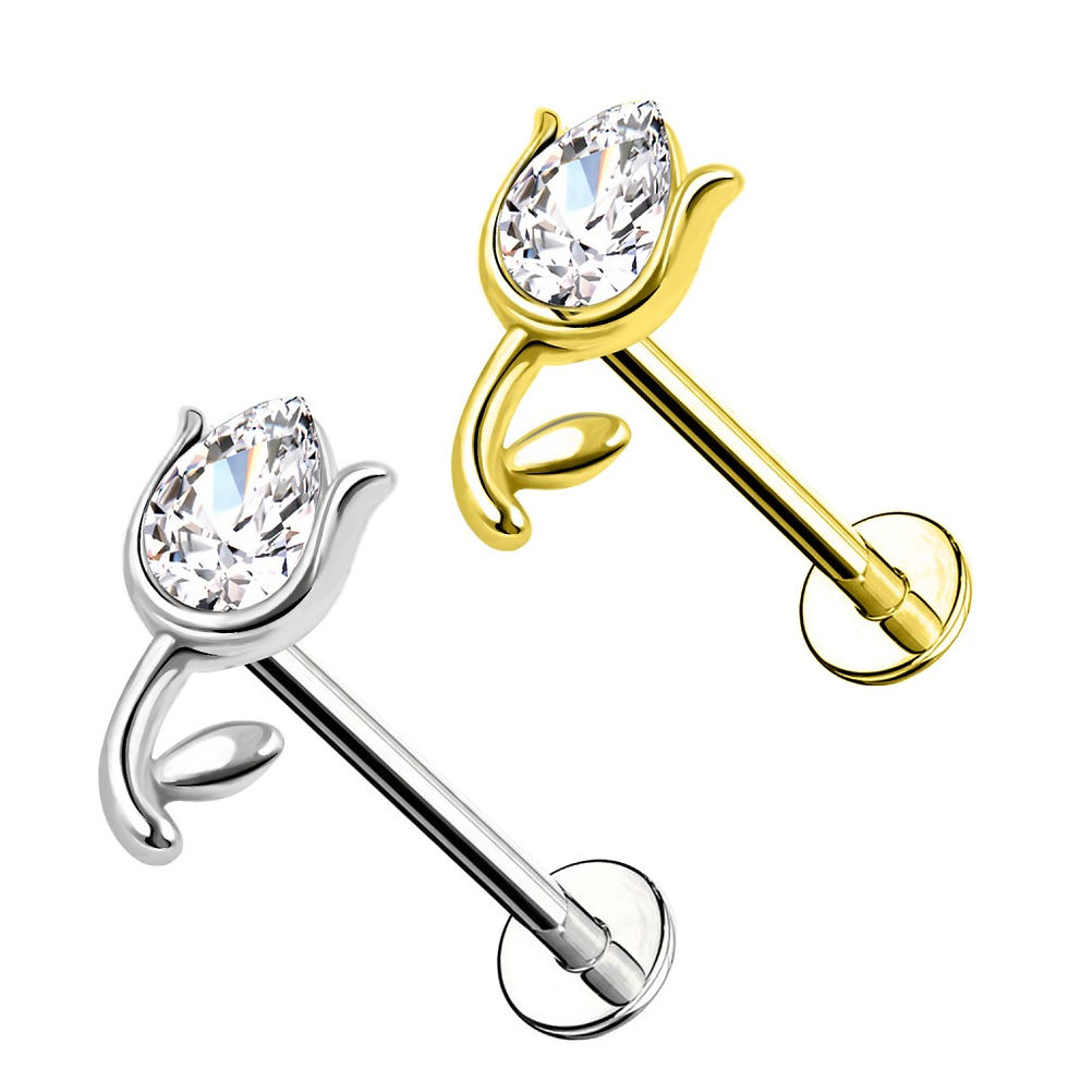 Miniature : Piercing Labret a Forma di Rosa con Cristallo e Filettatura Interna