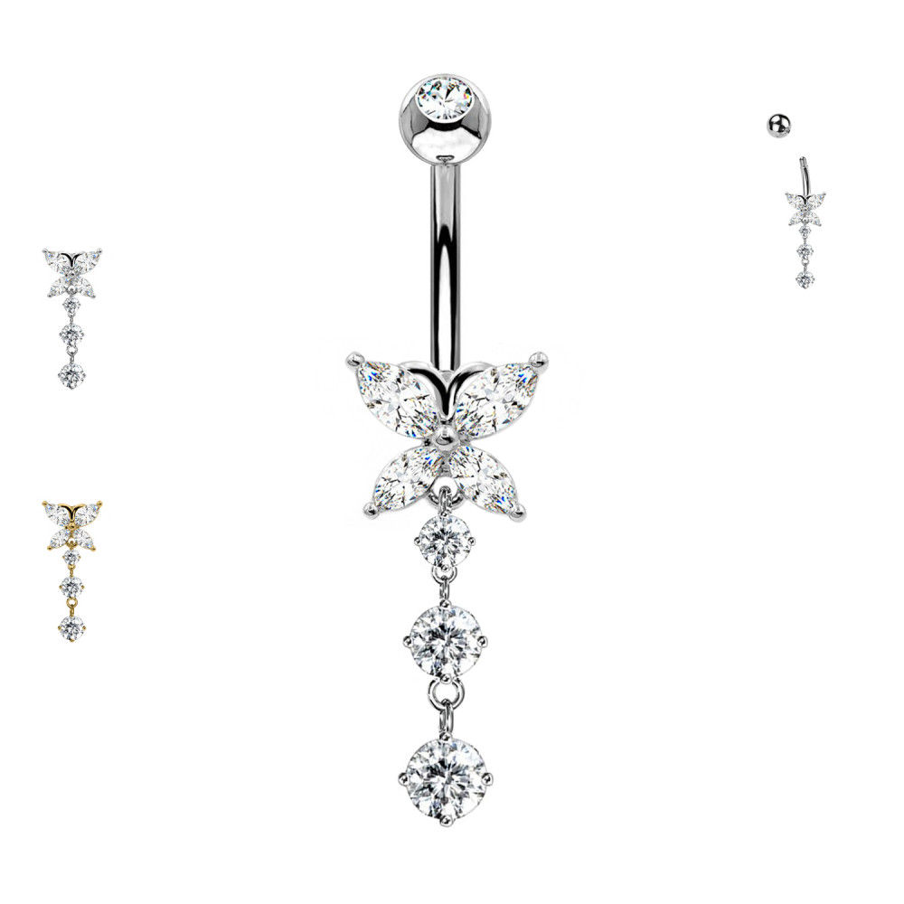 Piercing Ombelico Farfalla con Cristalli Pendenti