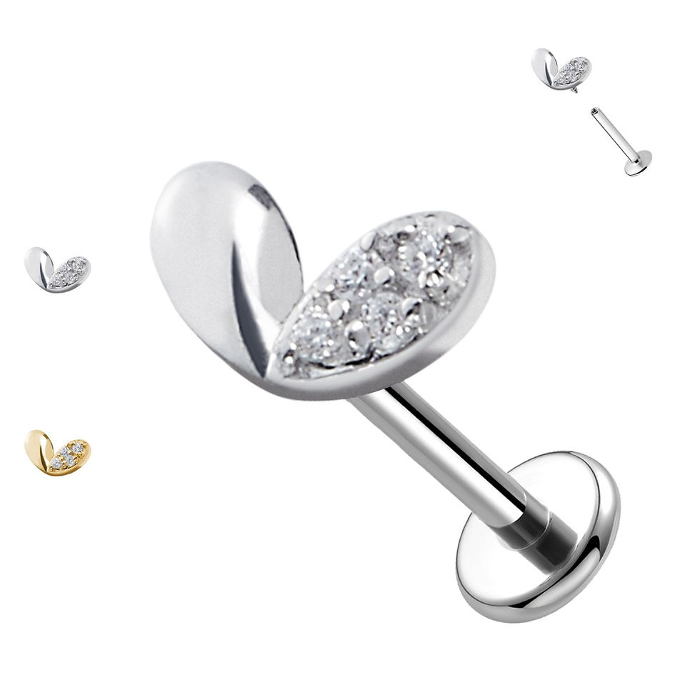 Miniatura: Piercing Labret a Forma di Cuore con Cristalli e con Filettatura Interna