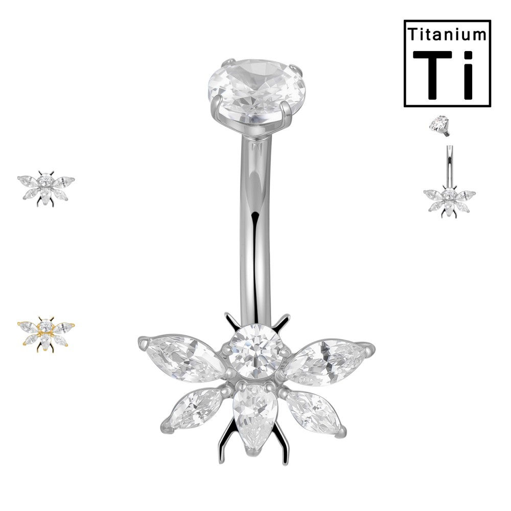 Piercing Banana Ombelico in Titanio con Cristallo a Forma di Ape