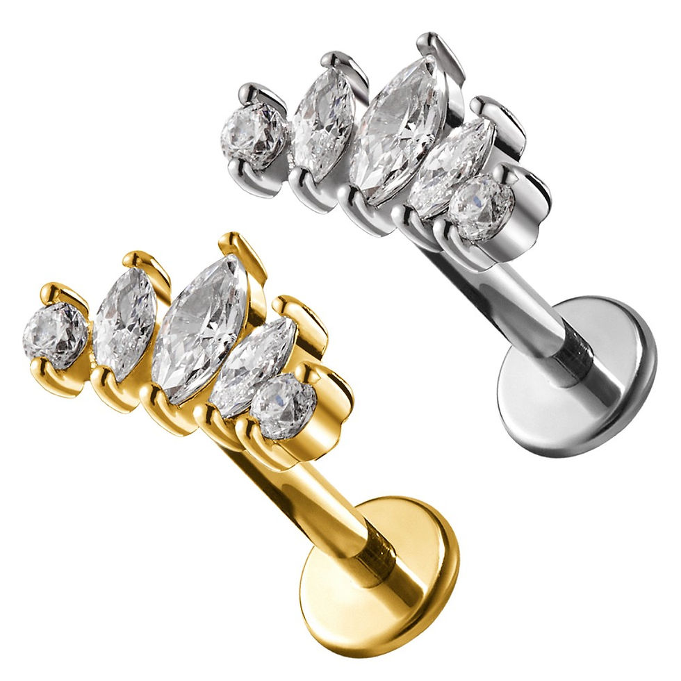 Miniatura: Piercing Labret a Forma di Corona a Cinque Cristalli e con Filettatura Interna