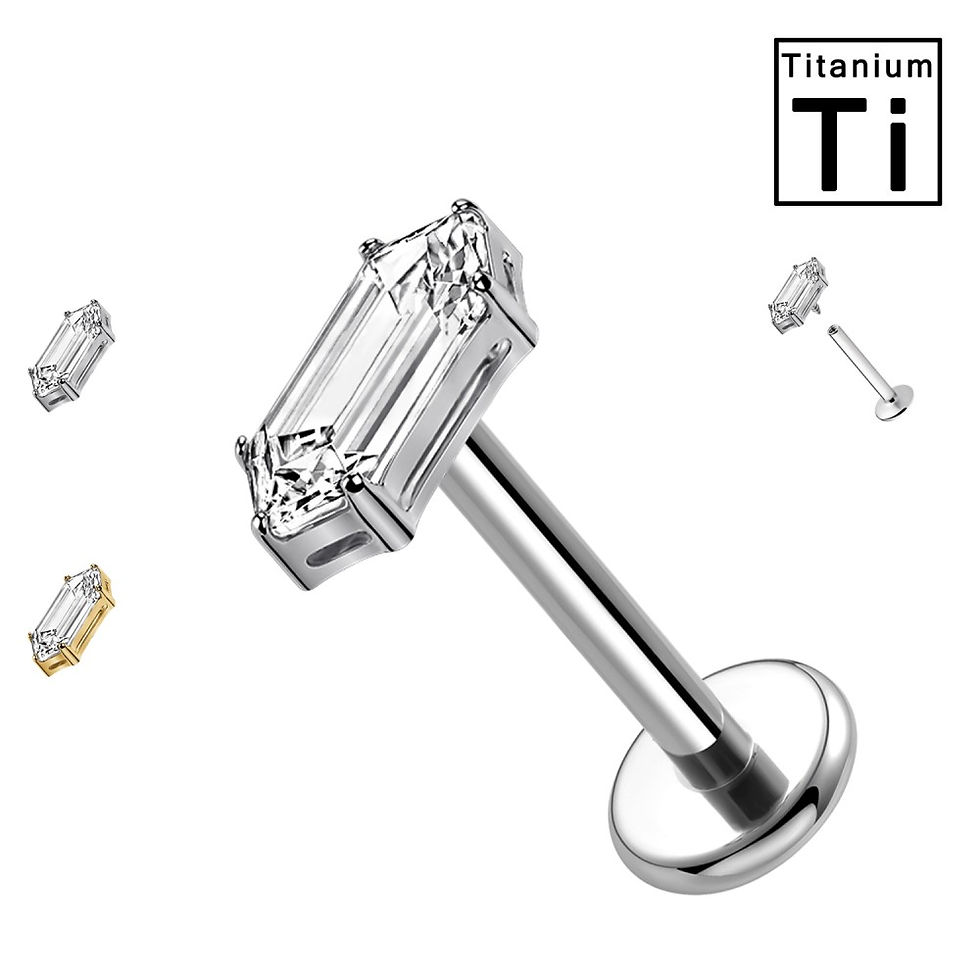 Miniature : PWC-253 Piercing Labret in Titanio con Cristallo Rettangolare