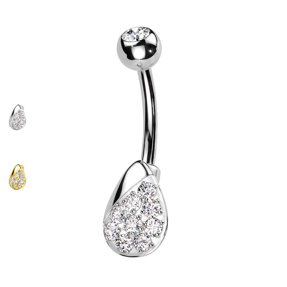 Miniaturbild: Piercing Banana Ombelico Forma di Pera con Cristelli e con Filettatura Interna