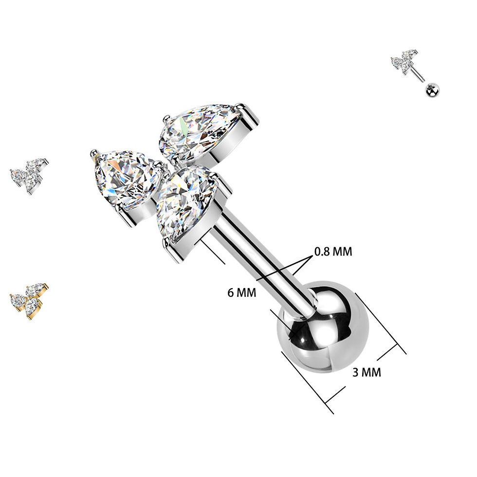 Miniature : Piercing Labret 0.8 mm con Cristalli a Forma di Goccia e Filettatura Esterna