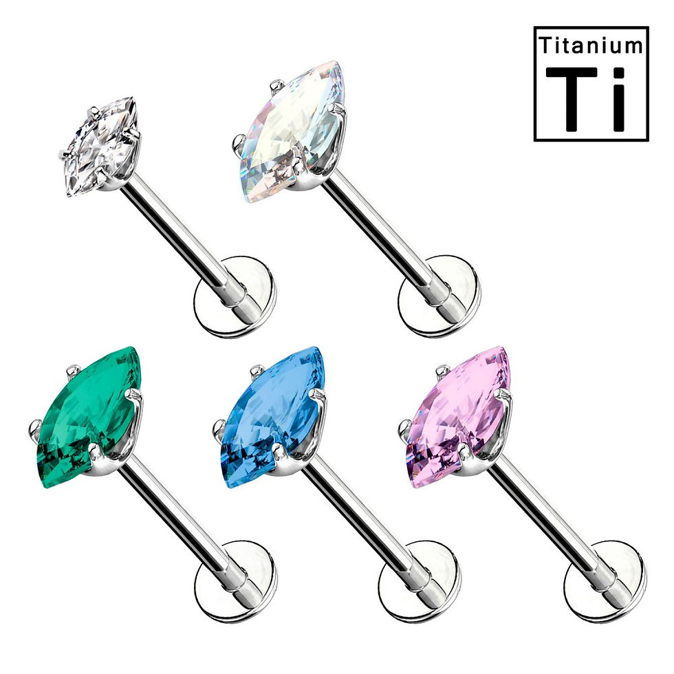 Miniatura: Piercing Labret con Cristallo Forma "Oliva" in Titanio